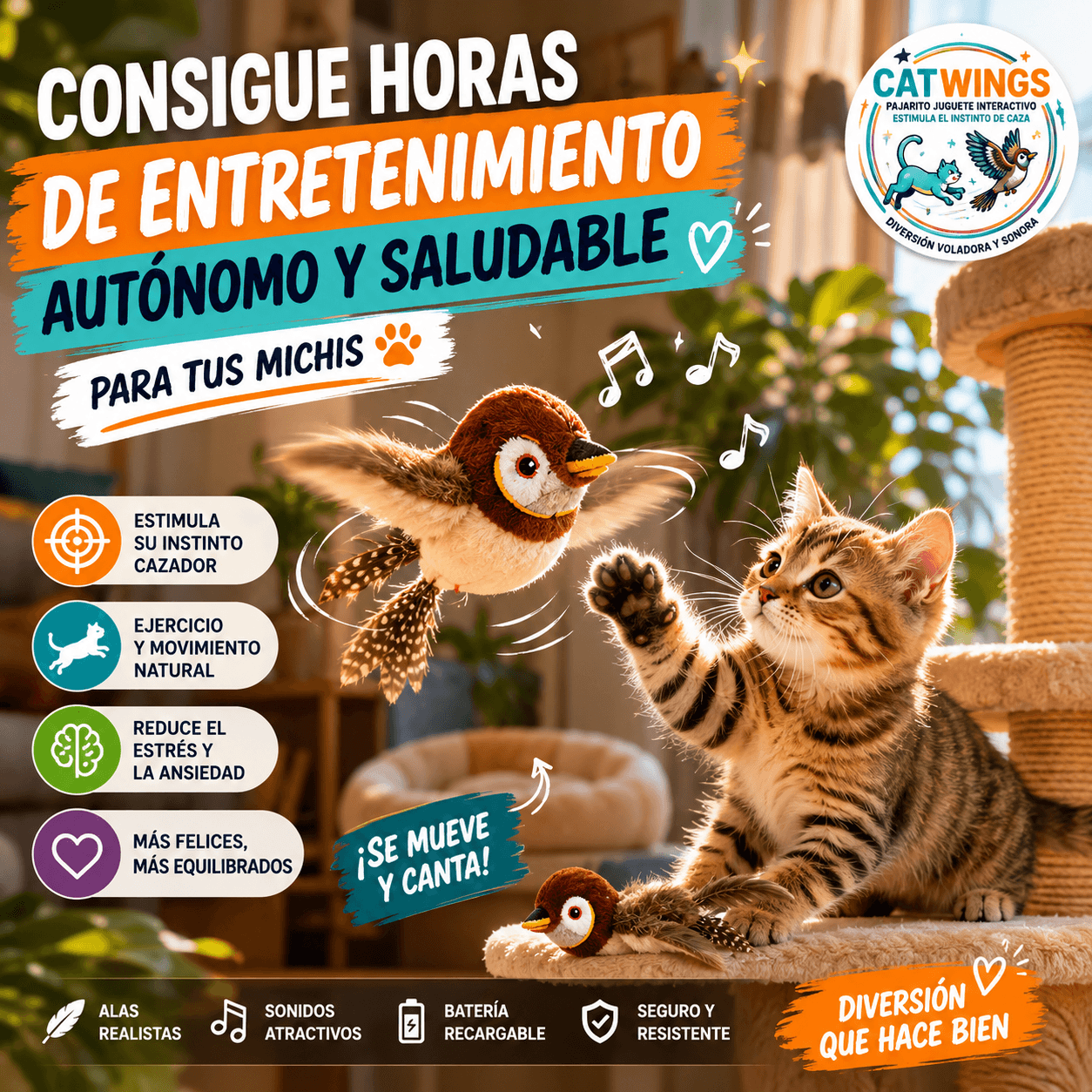 CATWINGS®: El pajarito interactivo que despierta el instinto de juego de tu gato de forma segura.