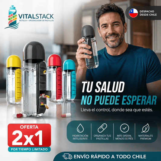 VITALSTACK®: El organizador portátil que combina hidratación y orden semanal en un solo lugar.  Oferta 2x1