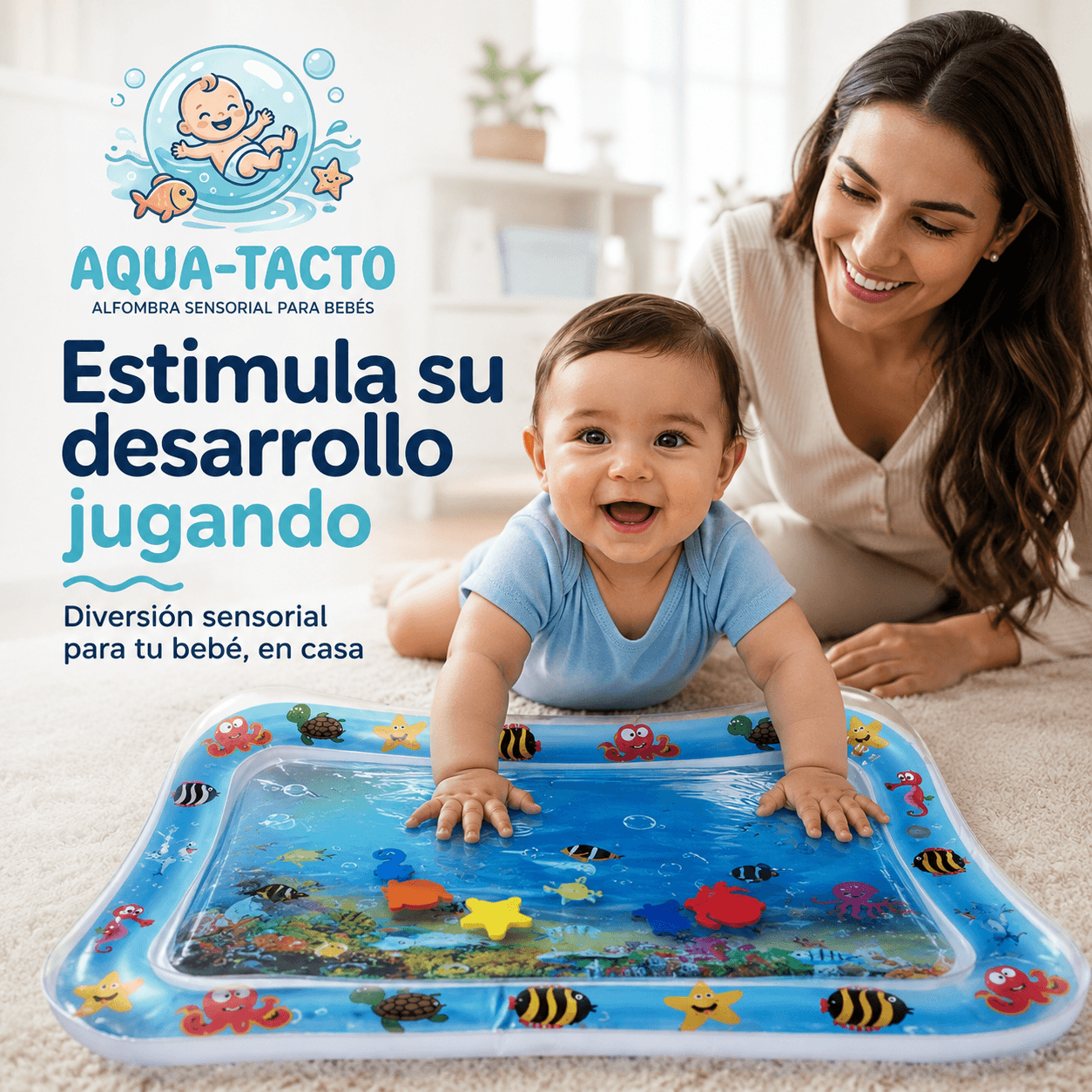 AQUA-TACTO®: La alfombra sensorial de agua que estimula el desarrollo y la curiosidad de tu bebé al instante.