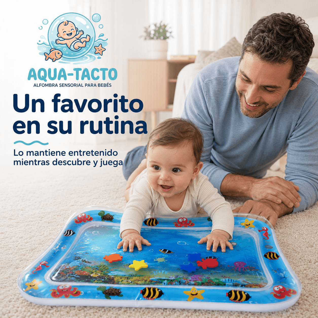 AQUA-TACTO®: La alfombra sensorial de agua que estimula el desarrollo y la curiosidad de tu bebé al instante.