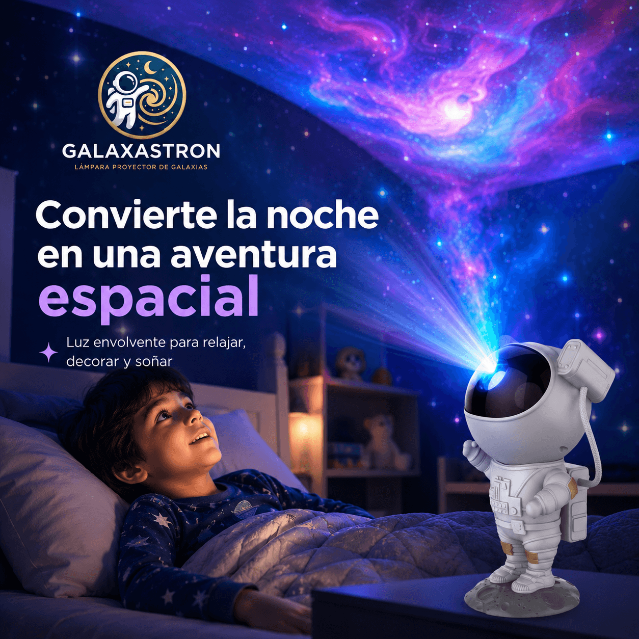 GALAXASTRON®: La lámpara astronauta proyector que transforma tu habitación en un universo de luz al instante.