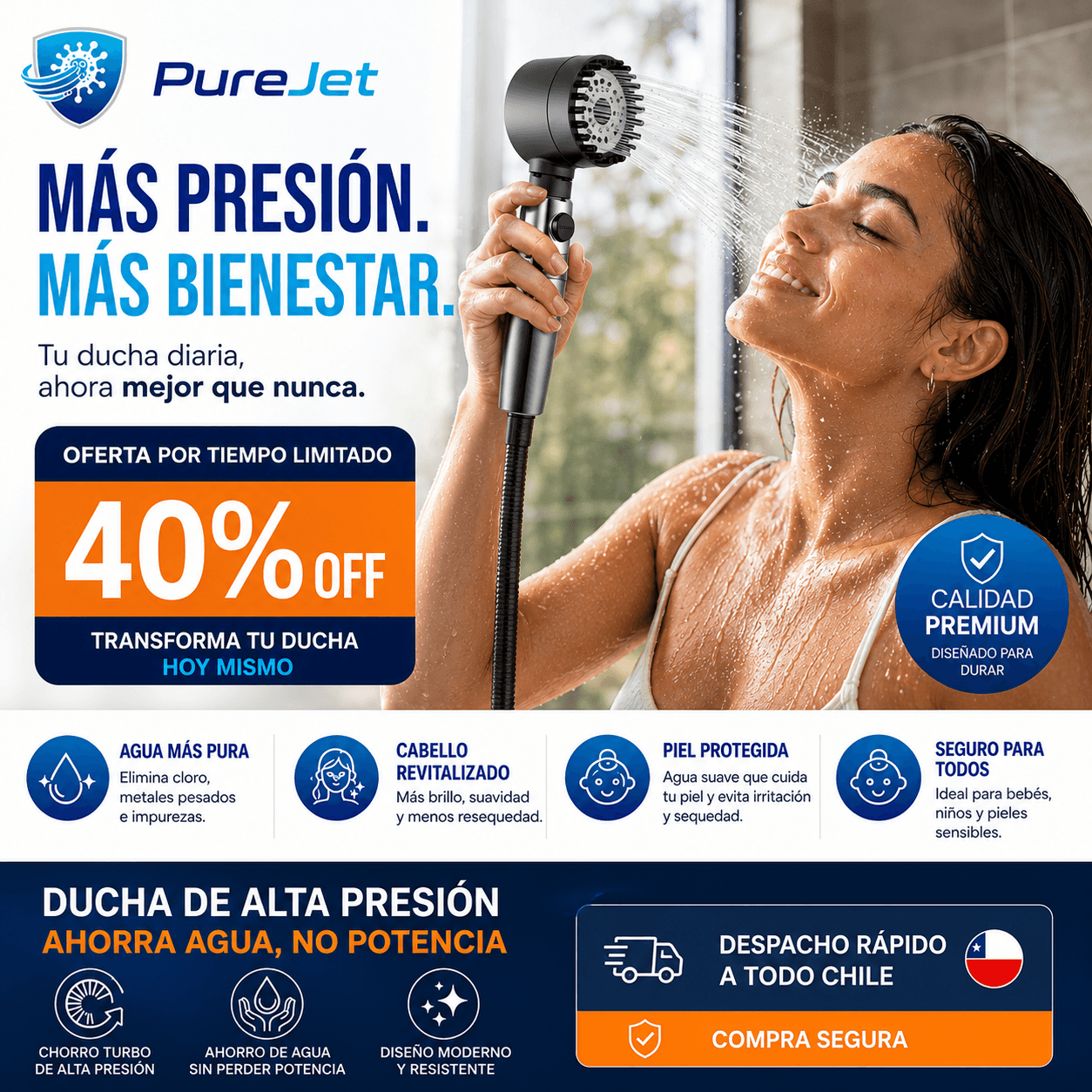 PureJet®: El cabezal de alta presión que transforma tu ducha y optimiza el consumo de agua.