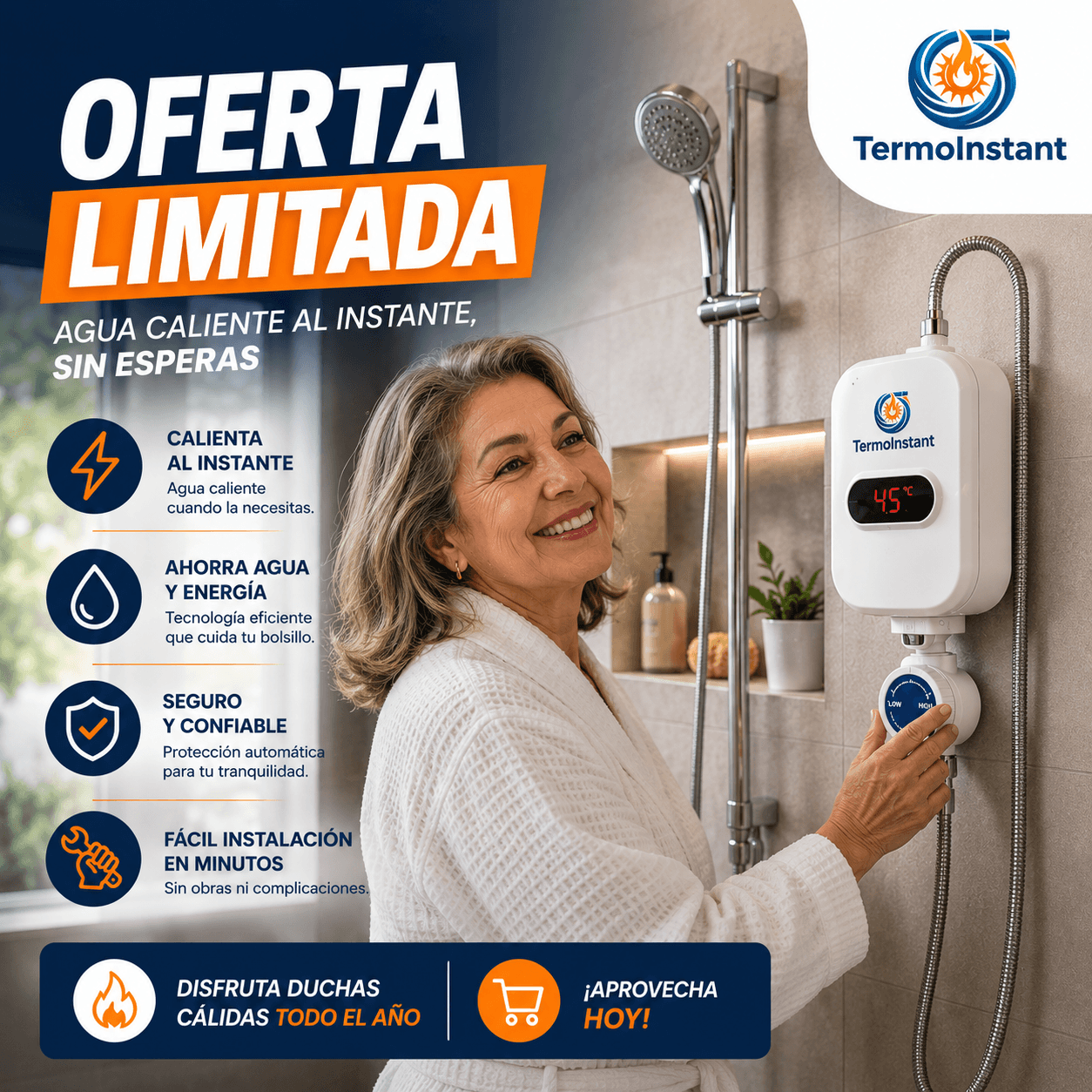 TermoInstant®: El calentador eléctrico sin tanque para agua caliente instantánea e ilimitada.