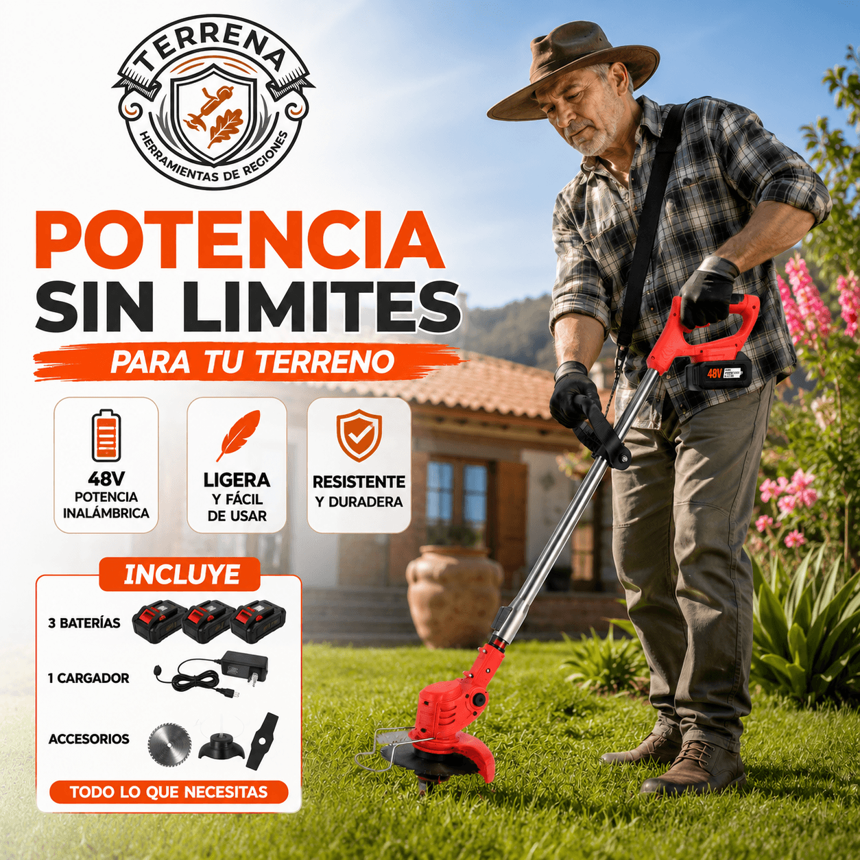 TERRENA®: La cortadora de césped inalámbrica de 8500 RPM con 3 baterías incluidas.