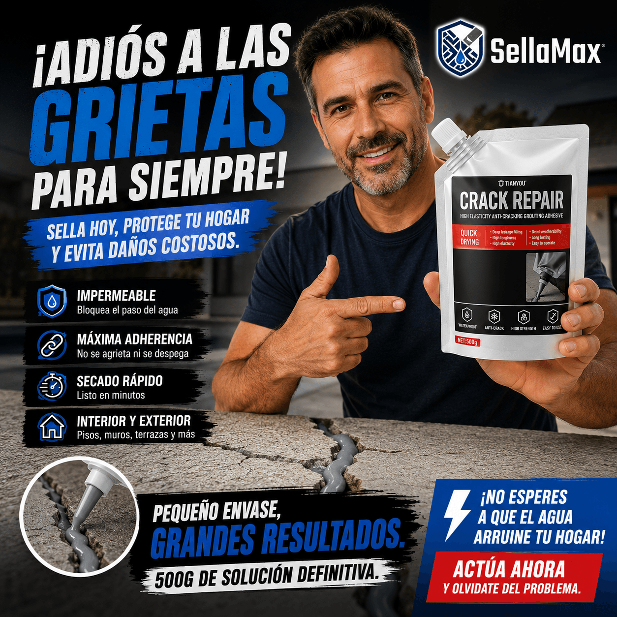 SellaMax®: El pegamento acrílico de 500g para reparar y sellar grietas de forma definitiva.
