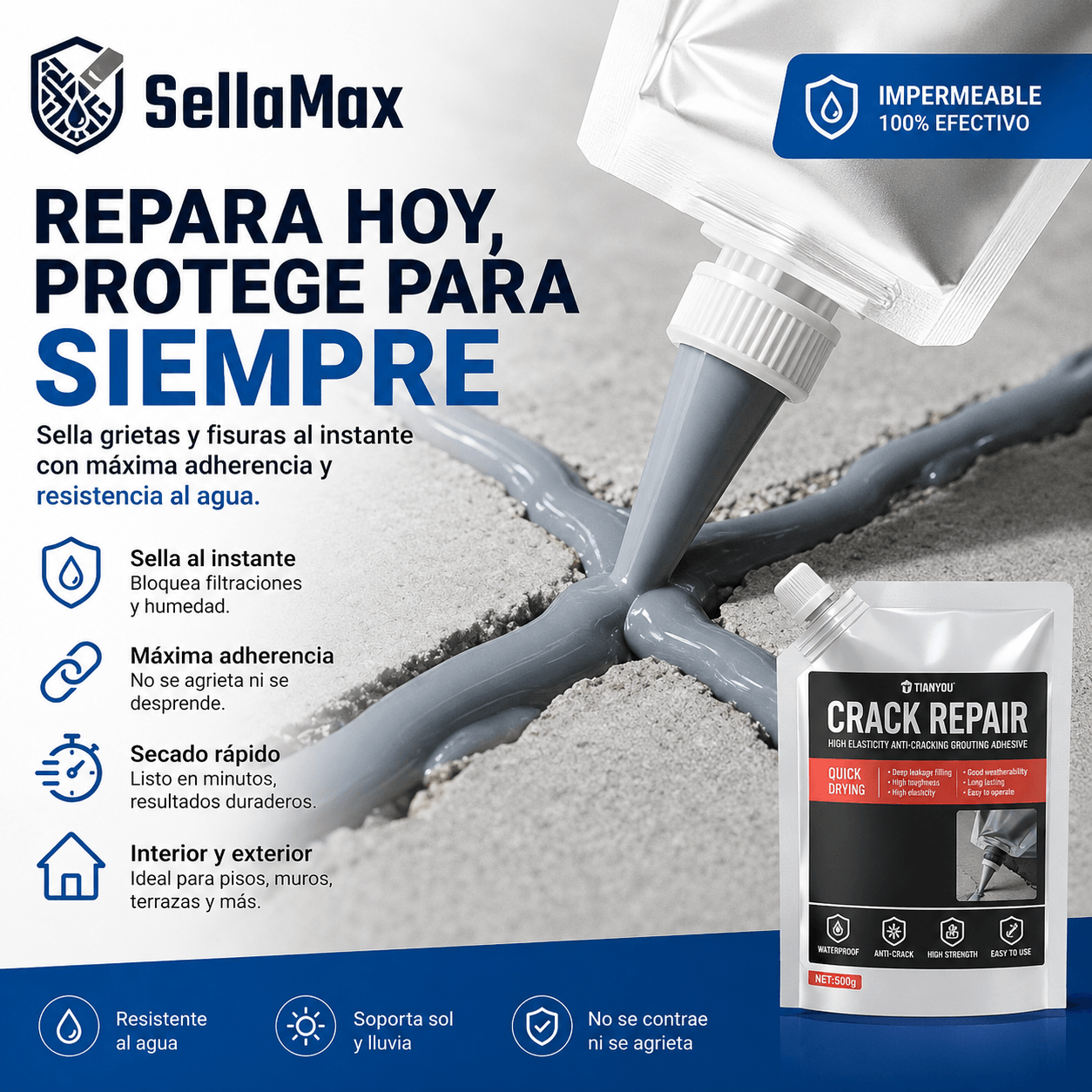 SellaMax®: El pegamento acrílico de 500g para reparar y sellar grietas de forma definitiva.