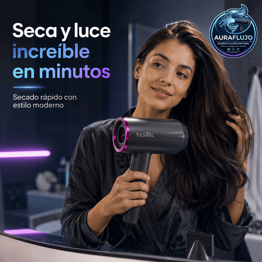AURAFLUJO®: El secador de pelo iónico de alta potencia que seca en 5 minutos y elimina el friz al instante.