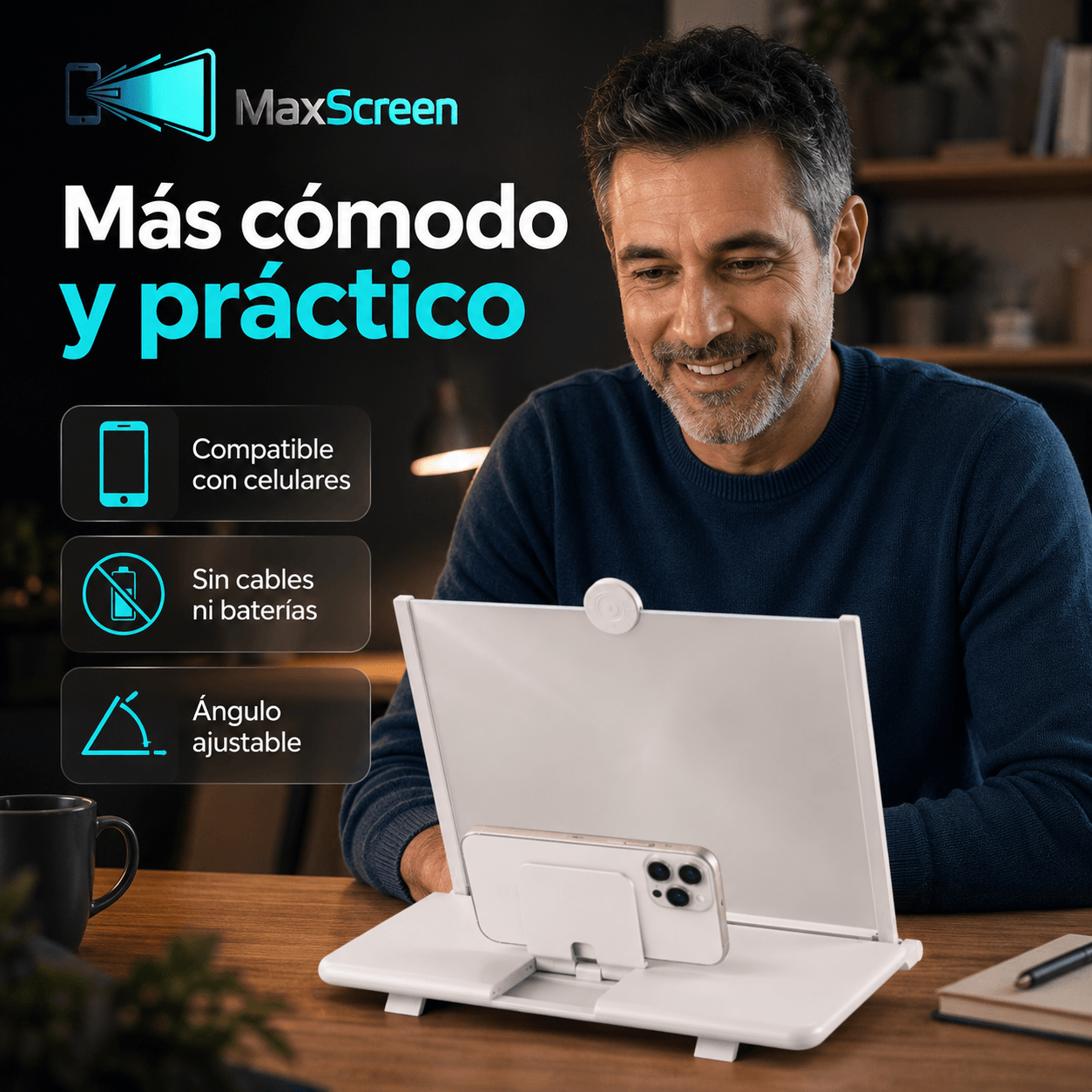 MAXSCREEN®: El amplificador de pantalla 3D que transforma tu celular en un cine portátil al instante.