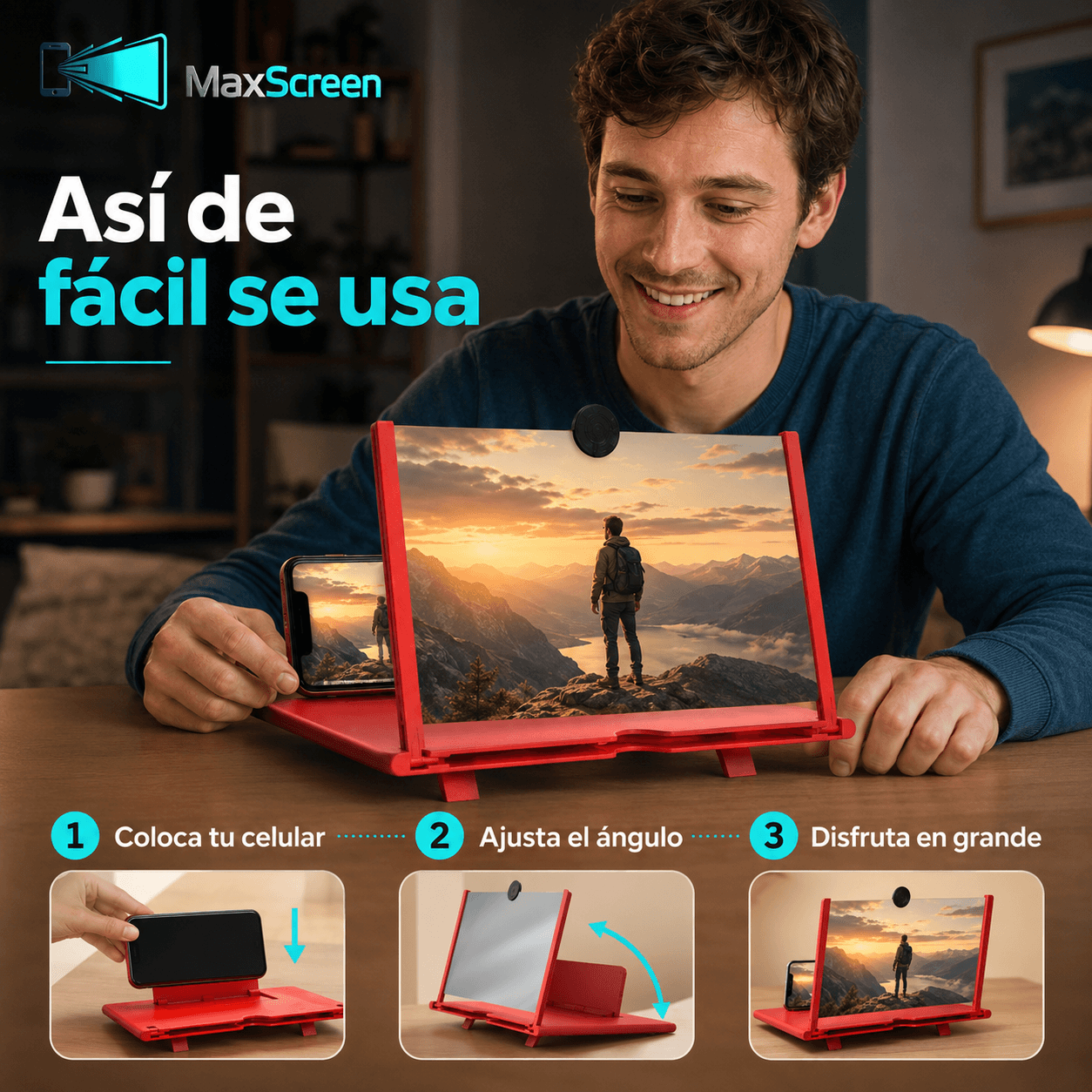 MAXSCREEN®: El amplificador de pantalla 3D que transforma tu celular en un cine portátil al instante.