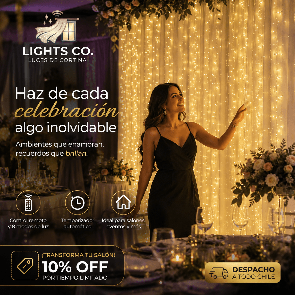 LIGHTS CO.®: La cortina de luces de 3x2 metros para una atmósfera cálida y acogedora.