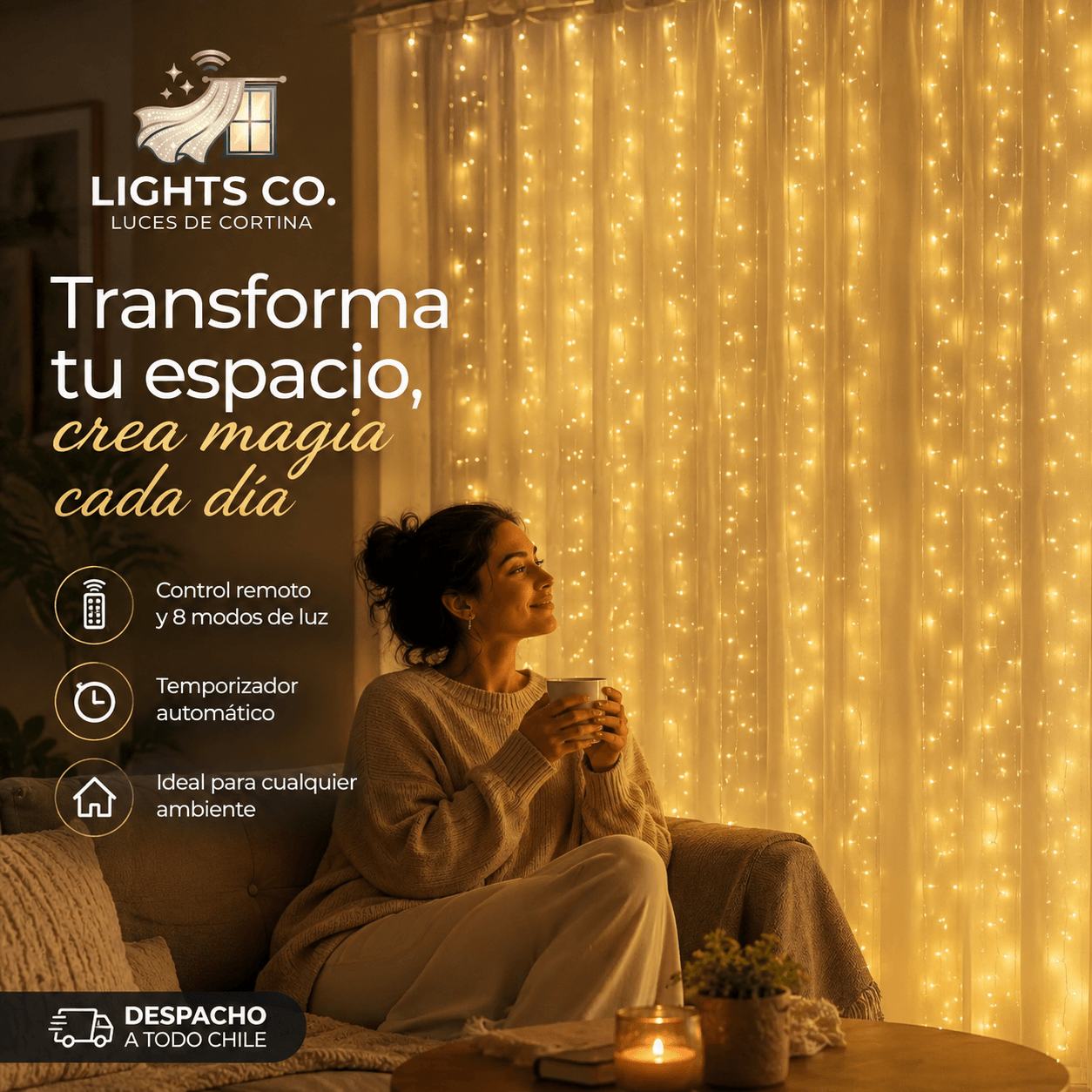 LIGHTS CO.®: La cortina de luces de 3x2 metros para una atmósfera cálida y acogedora.
