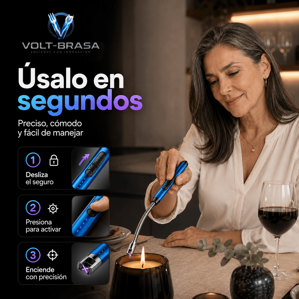 VOLT-BRASA®: El encendedor eléctrico recargable USB con cuello flexible que prende sin llama al instante.