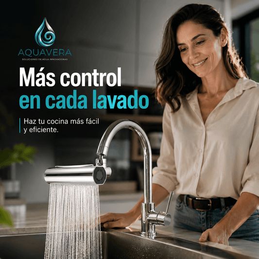 AQUAVERA®: El grifo cascada de acero 360° que transforma tu lavaplatos y ahorra agua al instante.