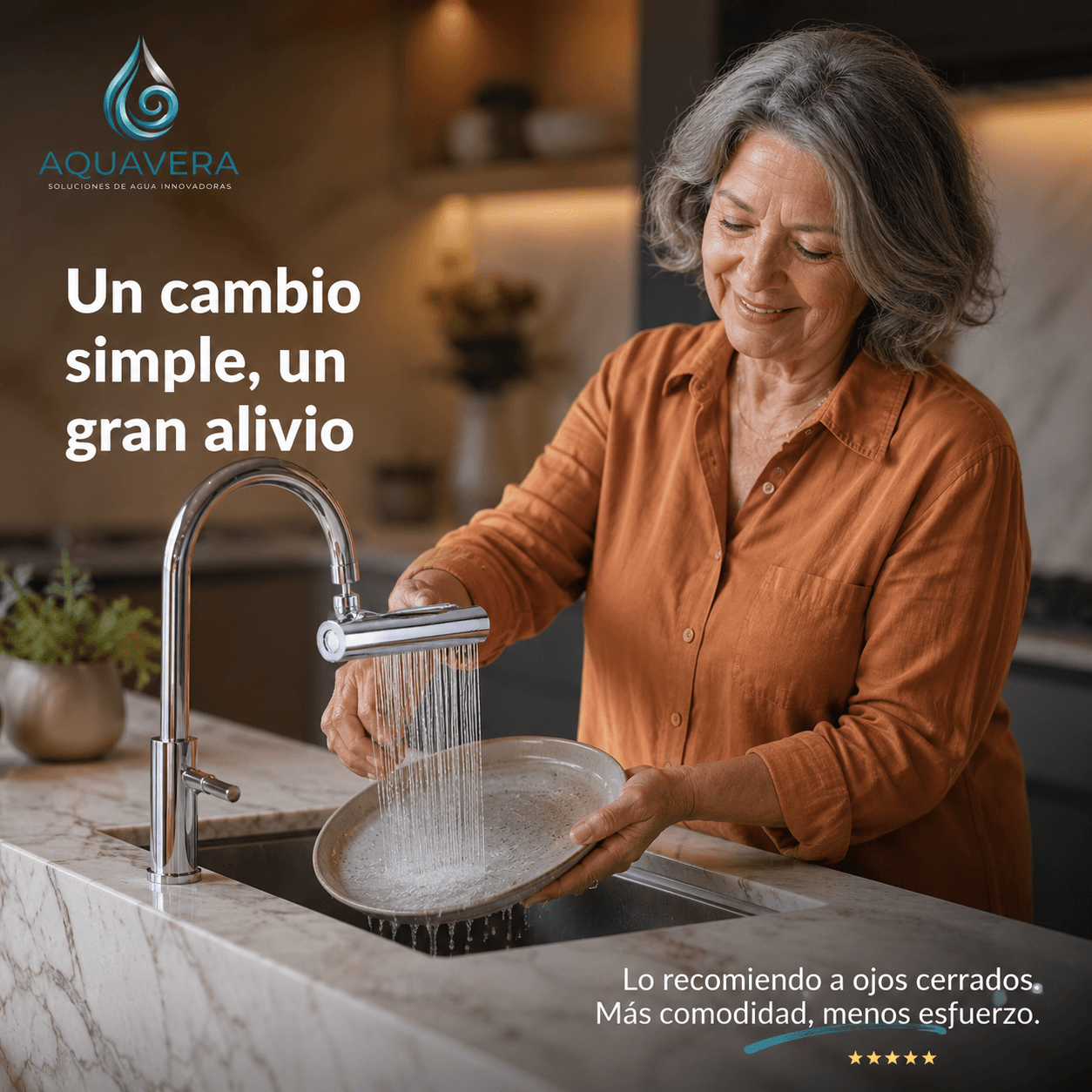 AQUAVERA®: El grifo cascada de acero 360° que transforma tu lavaplatos y ahorra agua al instante.