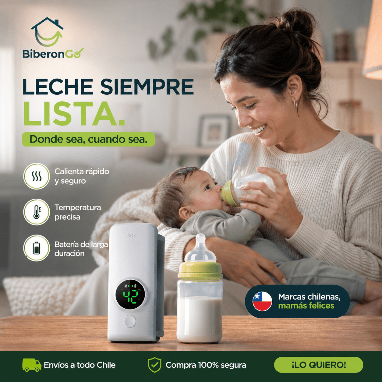 BIBERONGO®: El calentador portátil de mamaderas sin agua que mantiene la leche ideal en cualquier lugar.