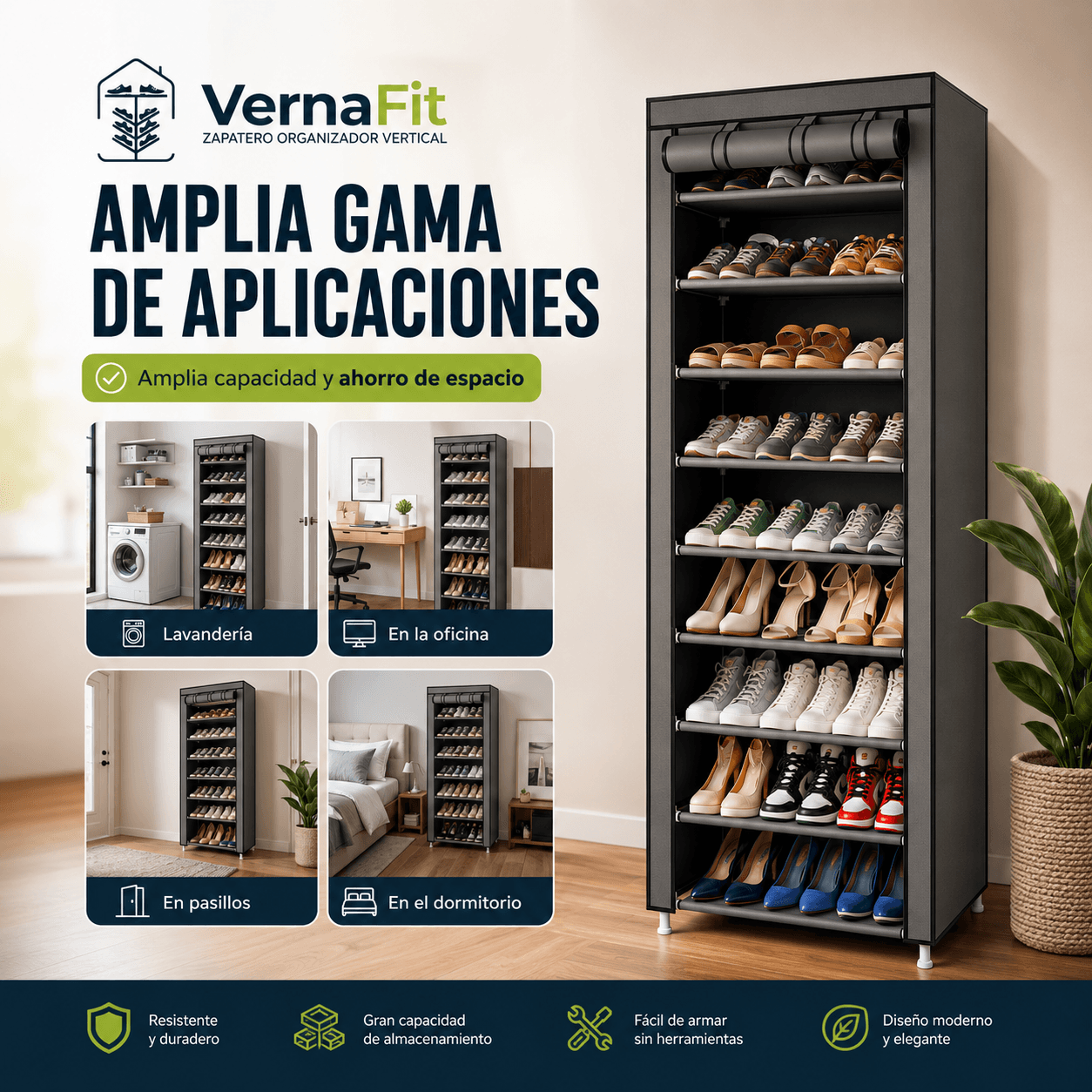 VERNAFIT®: La zapatera vertical de 10 niveles que organiza hasta 30 pares en un mínimo espacio.