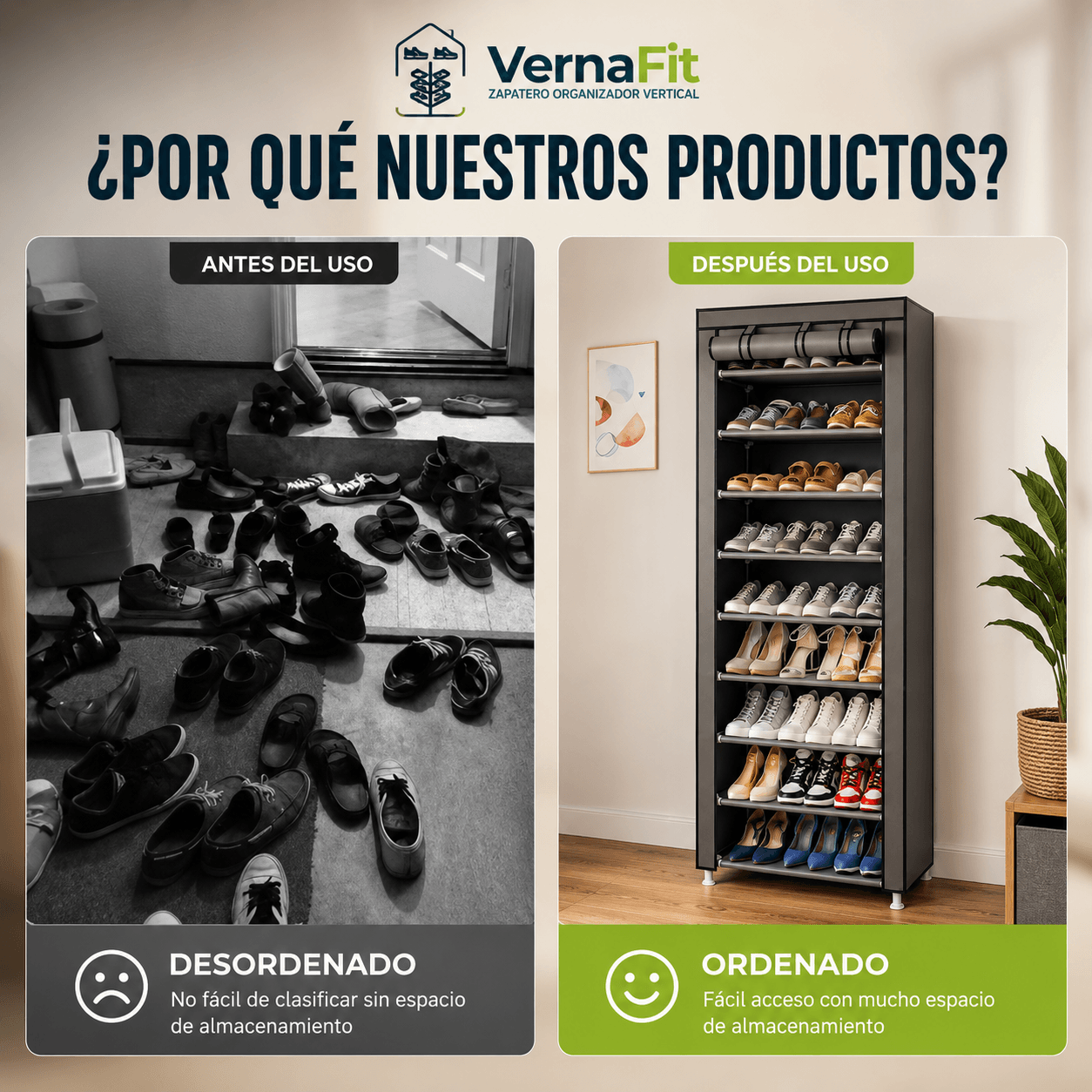 VERNAFIT®: La zapatera vertical de 10 niveles que organiza hasta 30 pares en un mínimo espacio.