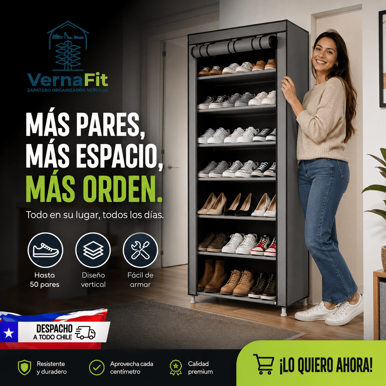 VERNAFIT®: La zapatera vertical de 10 niveles que organiza hasta 30 pares en un mínimo espacio.