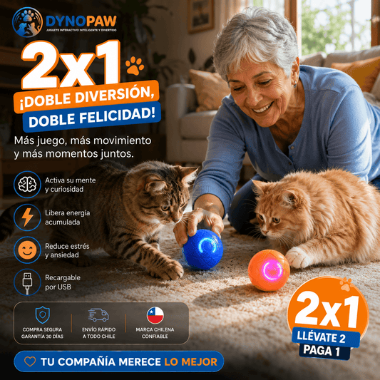 DYNOPAW® 2x1: La pelota inteligente que elimina el aburrimiento y la ansiedad de tu mascota.