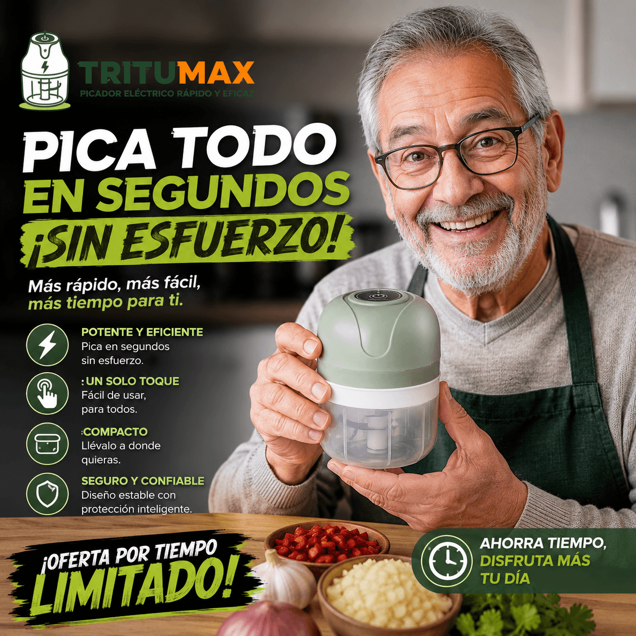 TRITUMAX®: El picador eléctrico inalámbrico de 250ml que simplifica tu cocina en segundos.