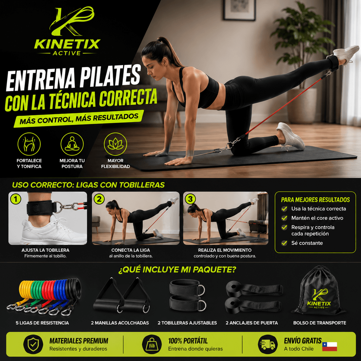 KINETIX®: El set de 5 bandas elásticas de resistencia para entrenar todo tu cuerpo en casa.