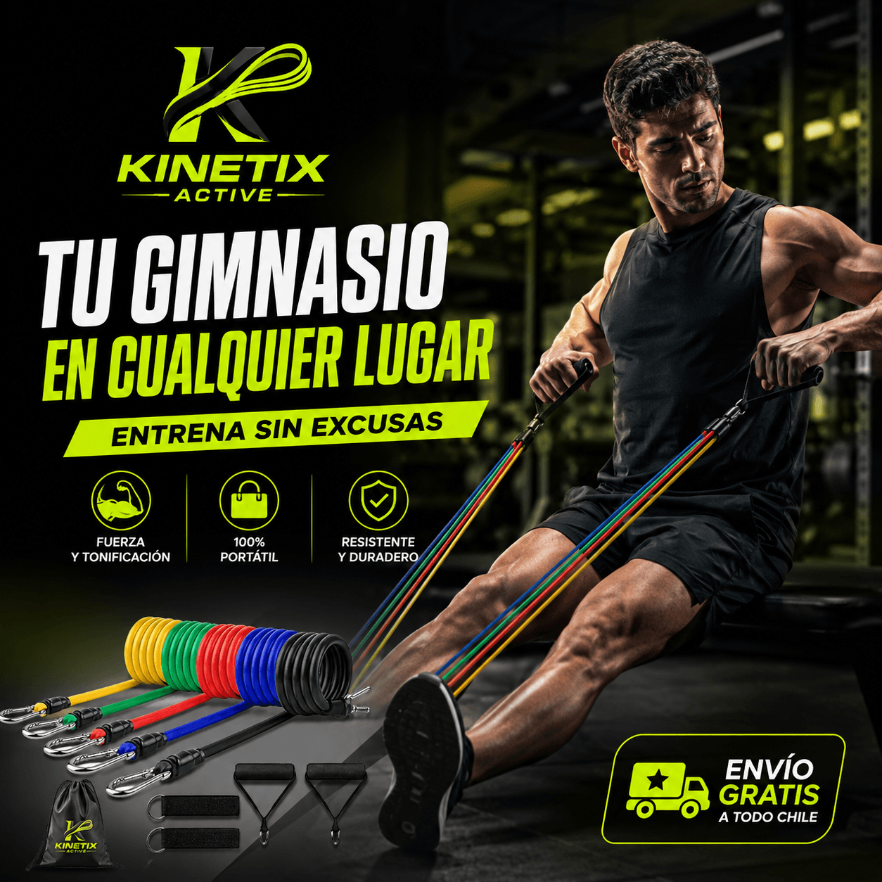 KINETIX®: El set de 5 bandas elásticas de resistencia para entrenar todo tu cuerpo en casa.