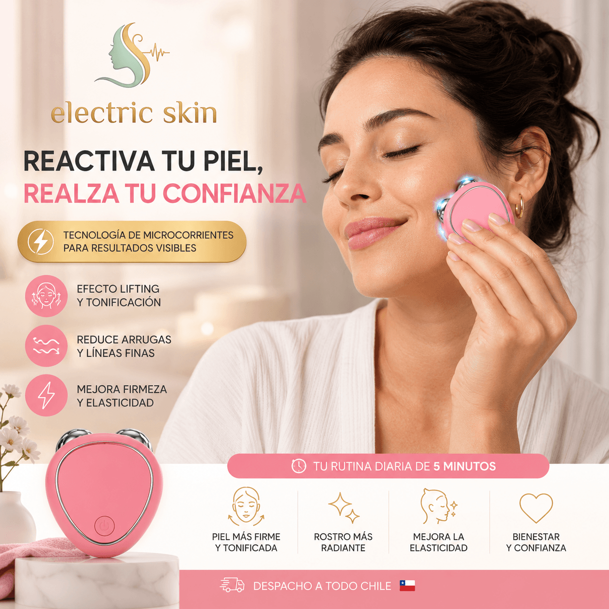 Electric Skin®: El masajeador facial de microcorriente para la firmeza y suavidad de tu rostro.