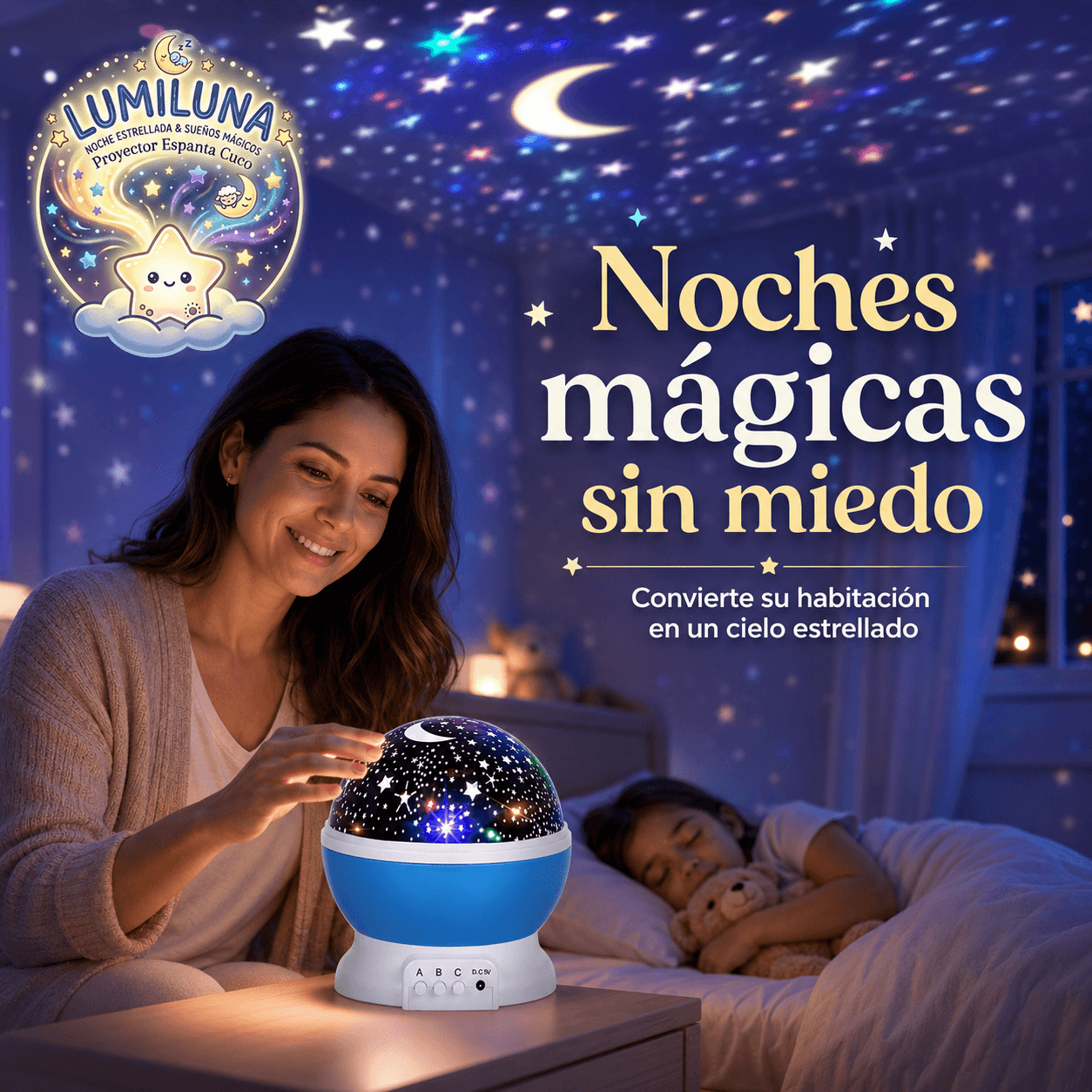 LUMILUNA®: El proyector espanta cuco de noche estrellada que transforma tu habitación en un universo al instante.