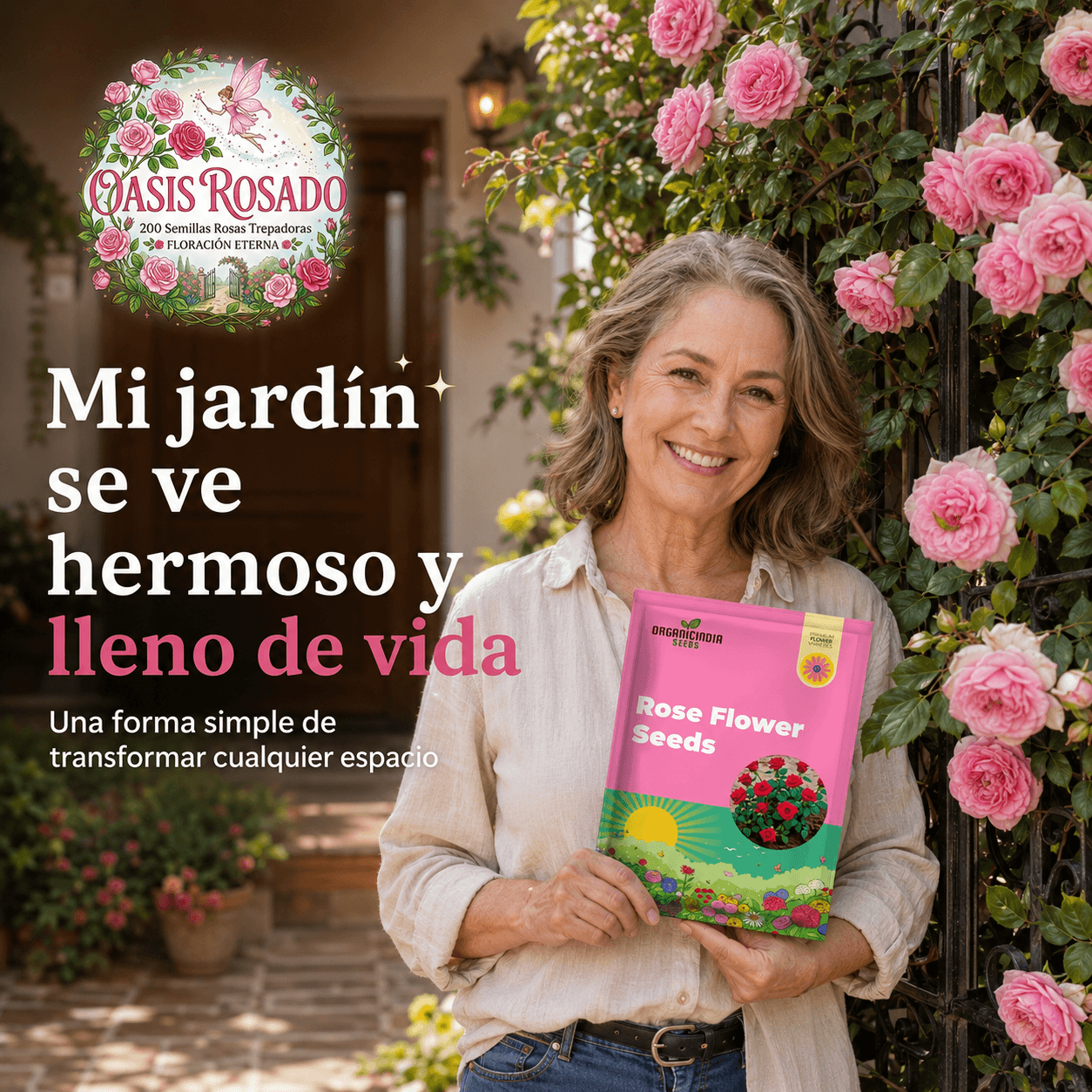 OASIS ROSADO®: El kit de 200 semillas de rosas trepadoras que llena tu jardín de color y aroma al instante.