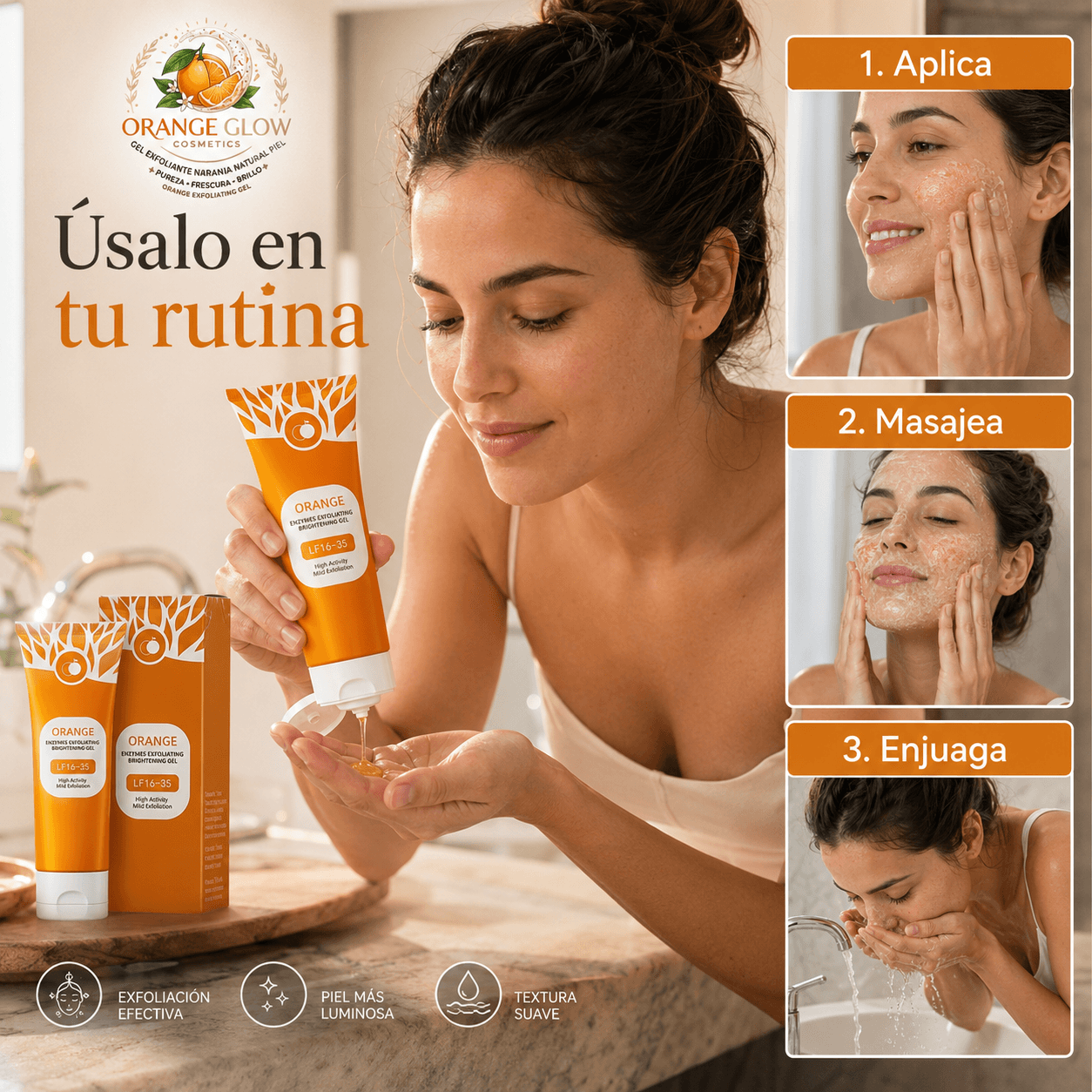 ORANGE GLOW®: El gel exfoliante de naranja natural que renueva e hidrata tu piel al instante.
