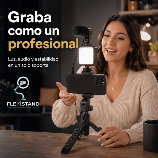 FLEXISTAND®: El trípode extensible con  luz de 10" que profesionaliza tus videos y fotos al instante.