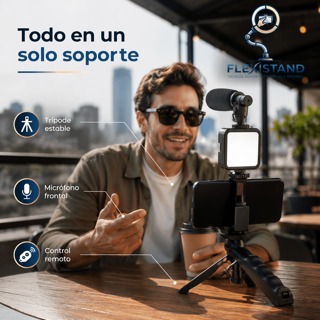 FLEXISTAND®: El trípode extensible con  luz de 10" que profesionaliza tus videos y fotos al instante.