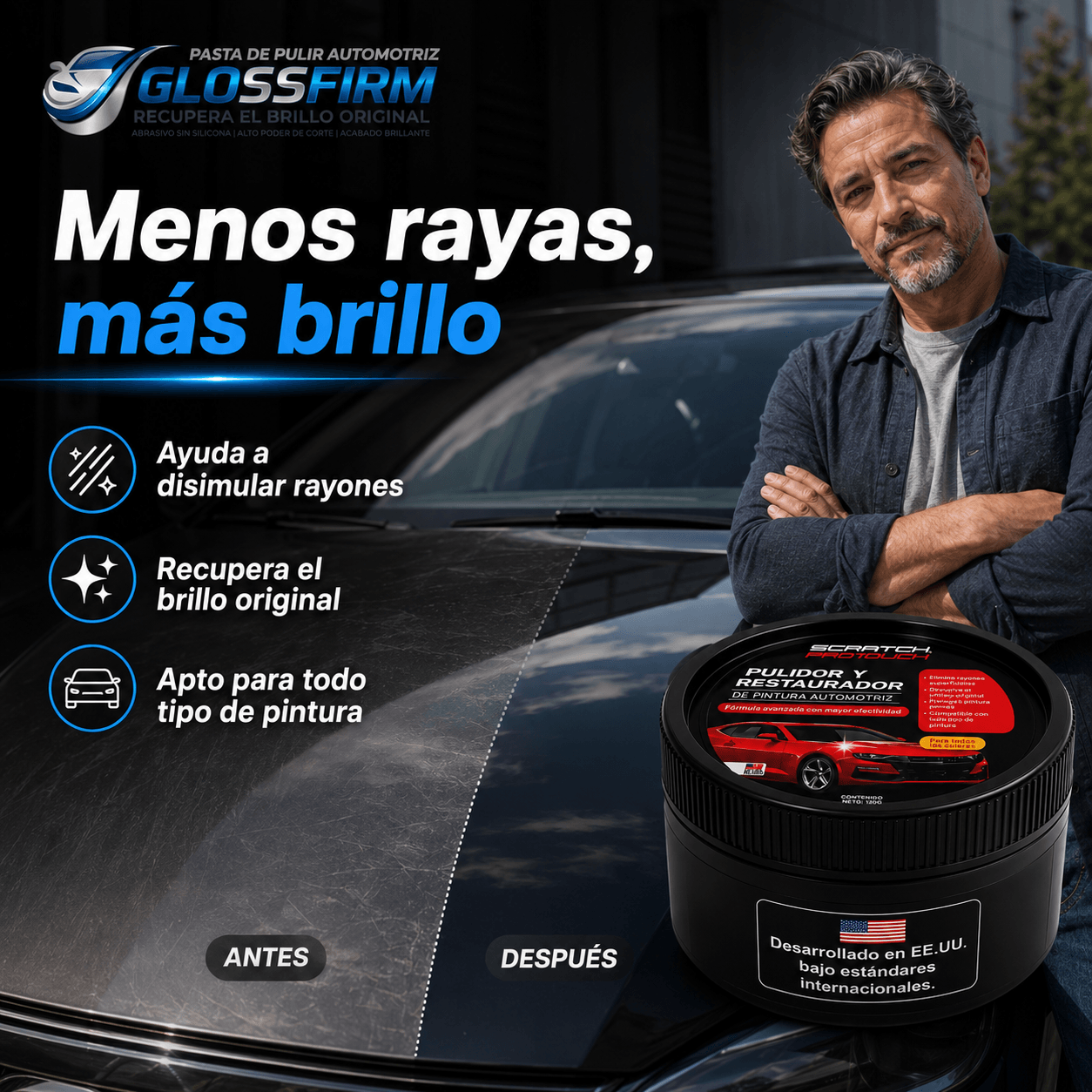 GLOSSFIRM®: La pasta de pulir automotriz sin silicona que elimina rayas y devuelve el brillo al instante.