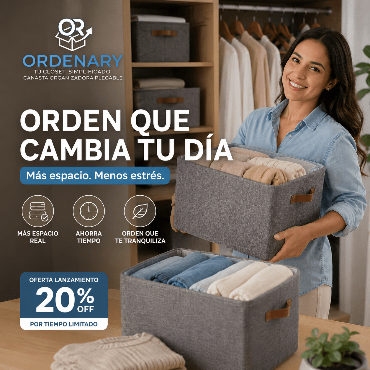ORDENARY®: Las cajas organizadoras de tela plegable que transforman el desorden de tu clóset al instante.