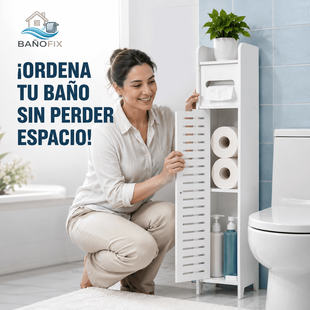 Bañofix®: El armario de baño impermeable que organiza tus espacios al instante.