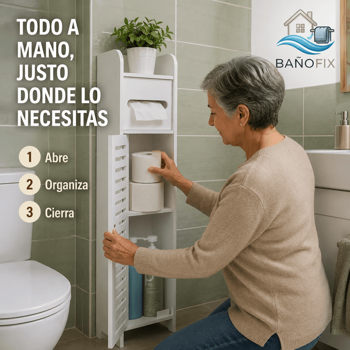 Bañofix®: El armario de baño impermeable que organiza tus espacios al instante.