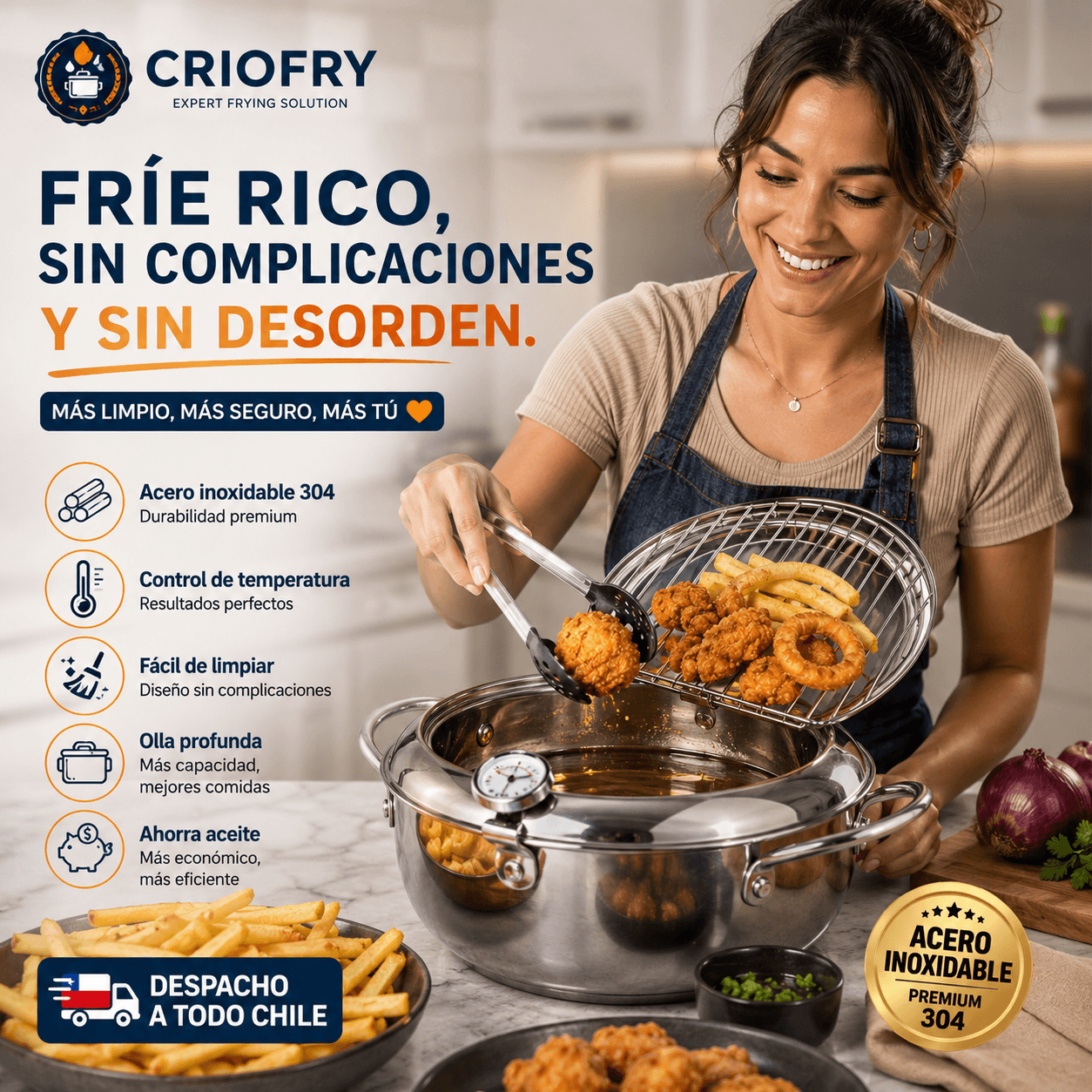 CRIOFRY®: La olla freidora de 2.2L con termómetro integrado que logra texturas crujientes al instante.