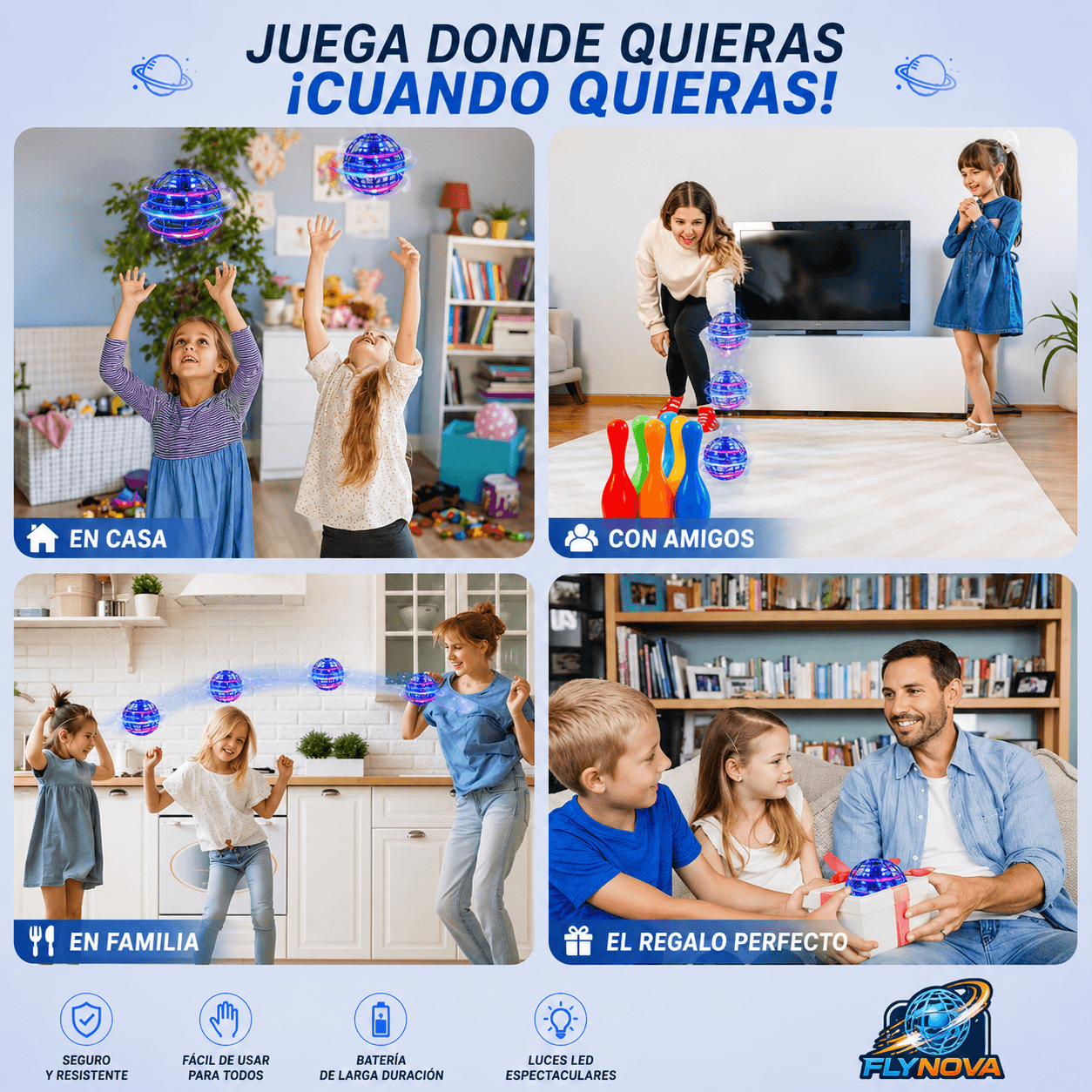FLYNOVA®: La bola voladora inteligente con luces LED que transforma tus tardes de juego en una aventura.