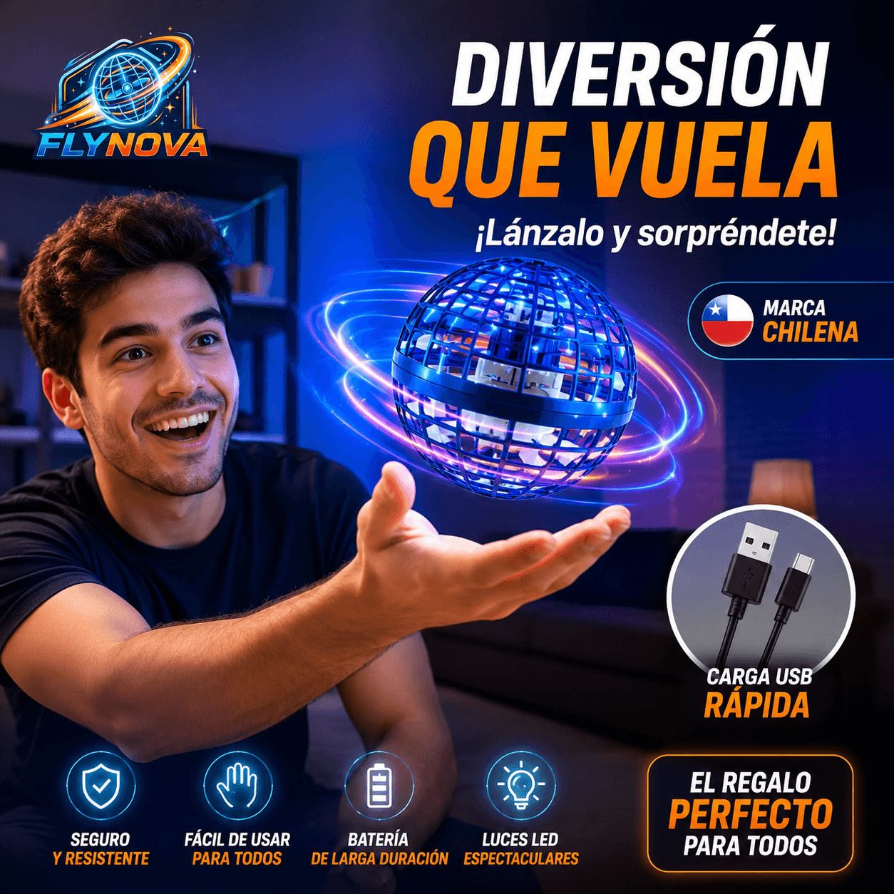 FLYNOVA®: La bola voladora inteligente con luces LED que transforma tus tardes de juego en una aventura.