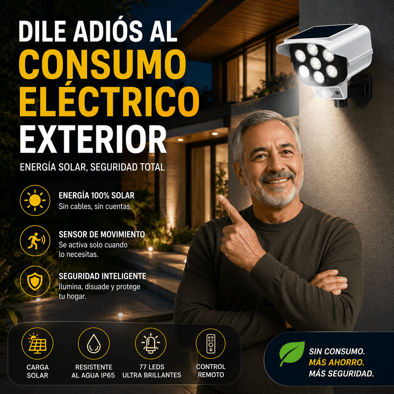 SOLARGUARD®: El foco LED solar tipo cámara que ilumina tus exteriores a costo cero.