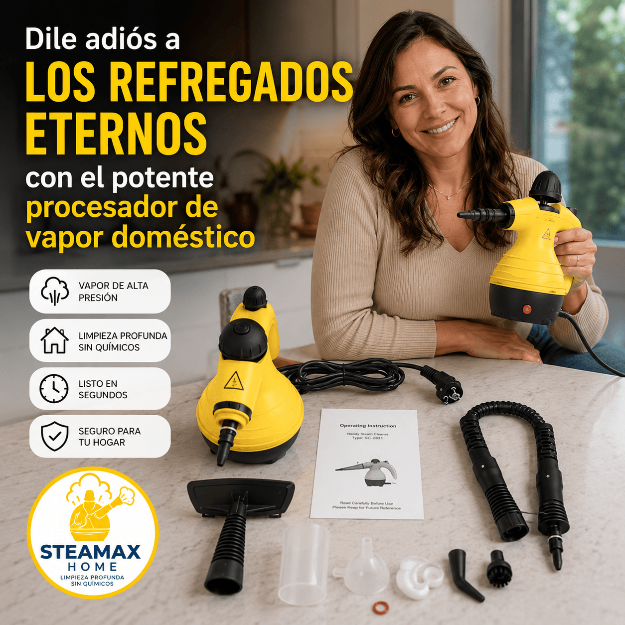 STEAMAX®: El limpiador a vapor de 1000W que disuelve la grasa y la suciedad en la mitad de tiempo.