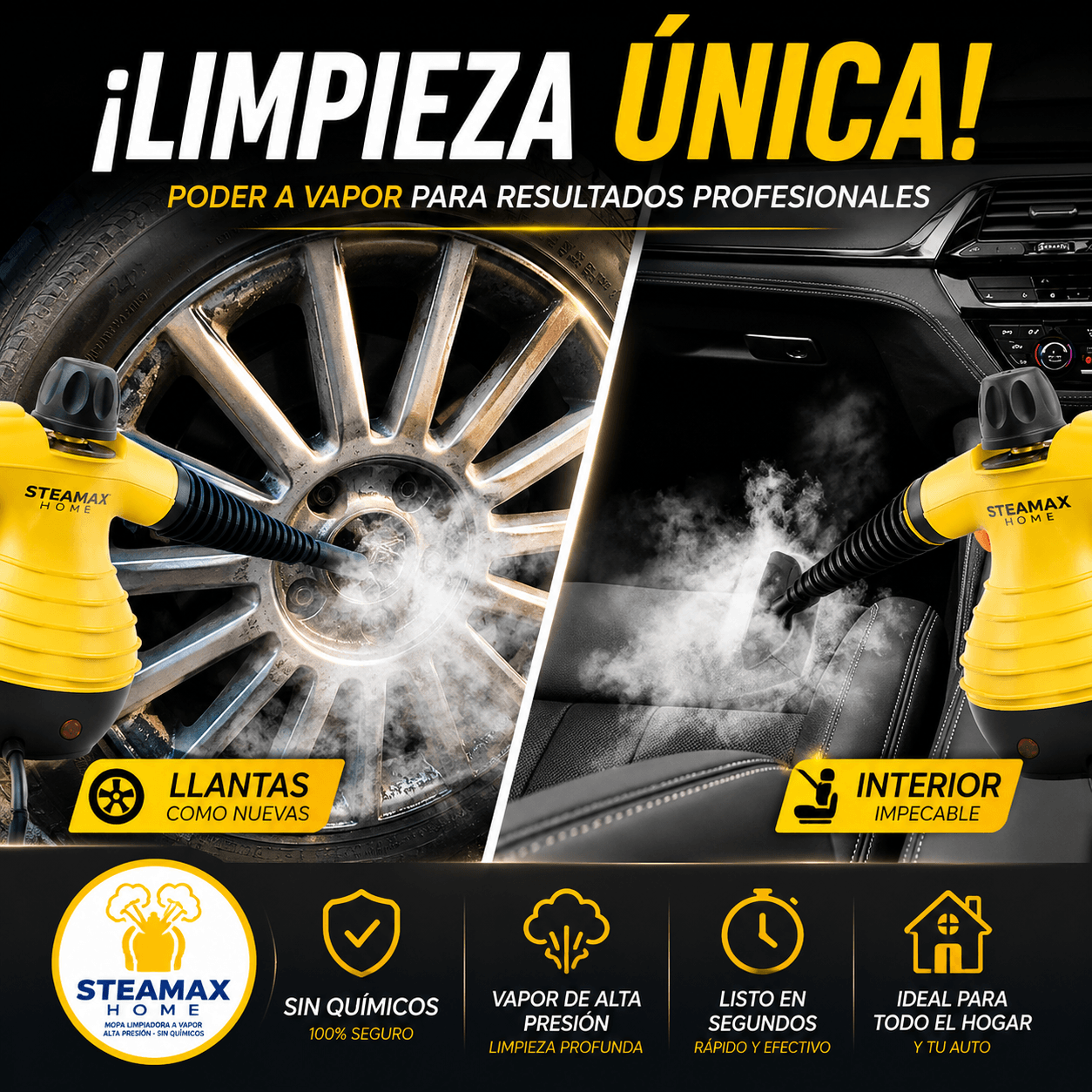 STEAMAX®: El limpiador a vapor de 1000W que disuelve la grasa y la suciedad en la mitad de tiempo.