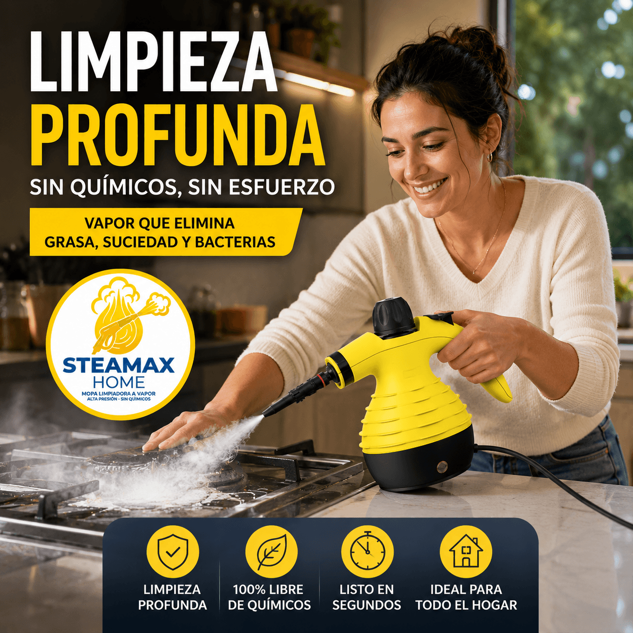 STEAMAX®: El limpiador a vapor de 1000W que disuelve la grasa y la suciedad en la mitad de tiempo.