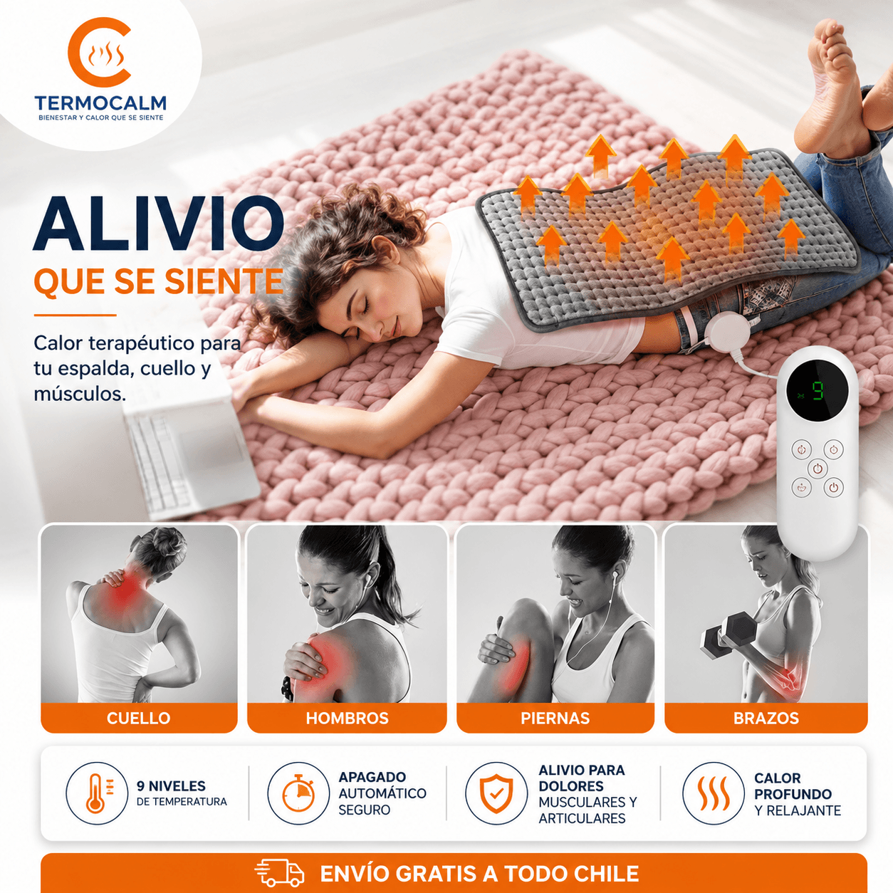 TermoCalm®: La almohadilla eléctrica que entrega un calor reconfortante y uniforme a tu cuerpo.