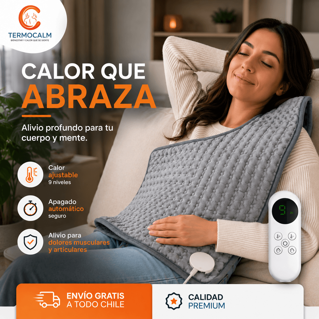 TermoCalm®: La almohadilla eléctrica que entrega un calor reconfortante y uniforme a tu cuerpo.