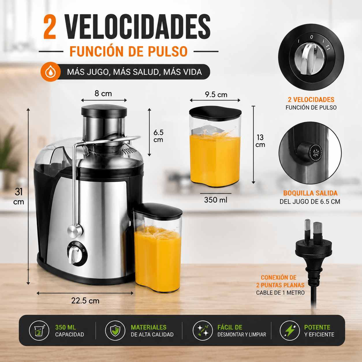 JUICETRON®: El exprimidor eléctrico de 500W que prepara jugos naturales y frescos al instante.