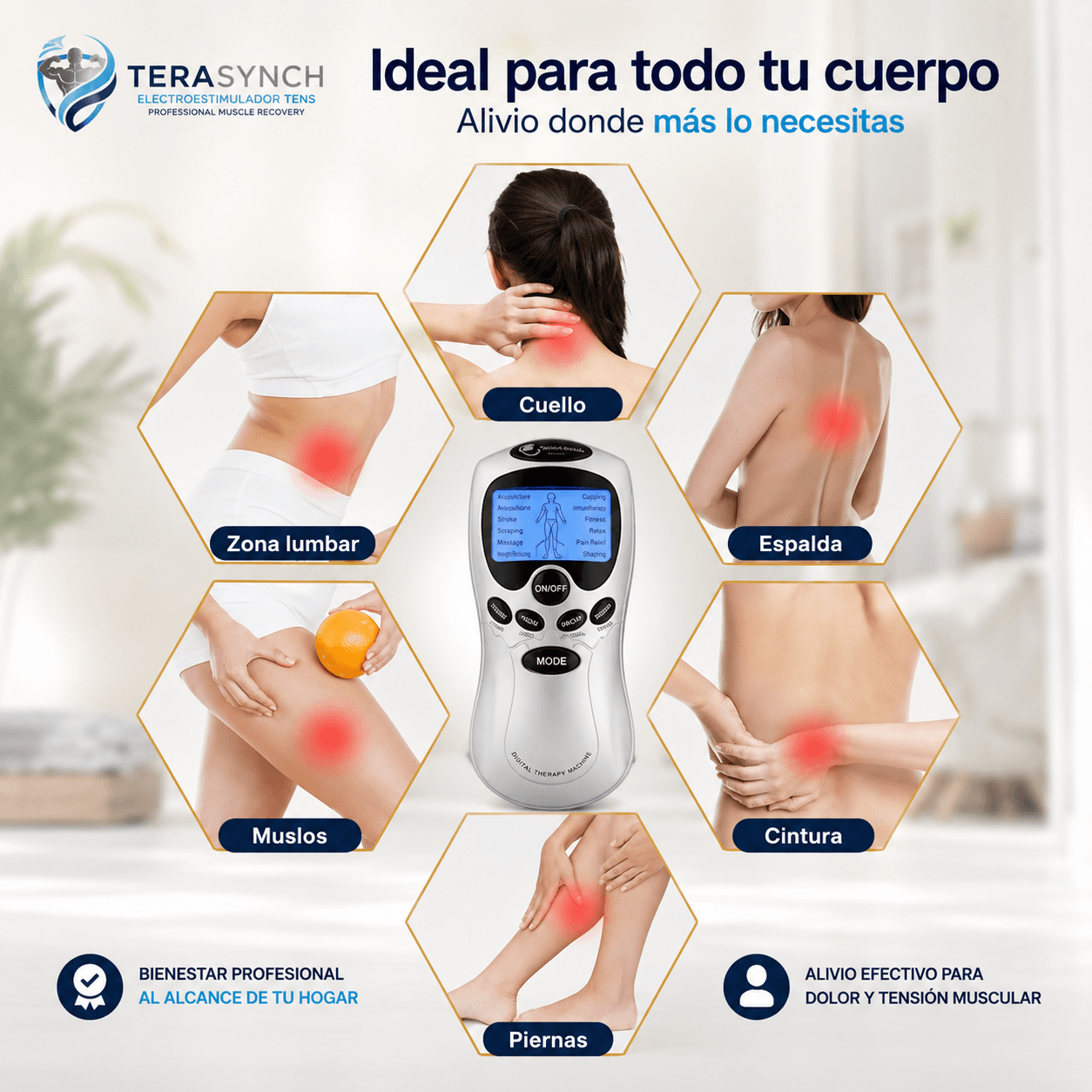TERASYNCH®: El electroestimulador digital de 4 electrodos que libera la tensión muscular en cualquier lugar.