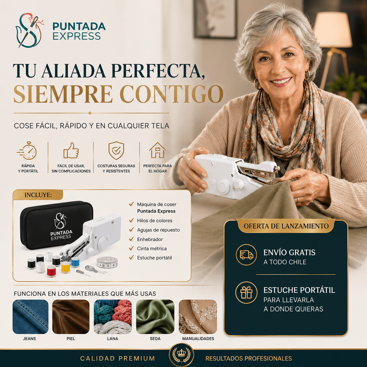 Puntada Express®: La mini máquina de coser de mano que salva tus prendas en segundos.