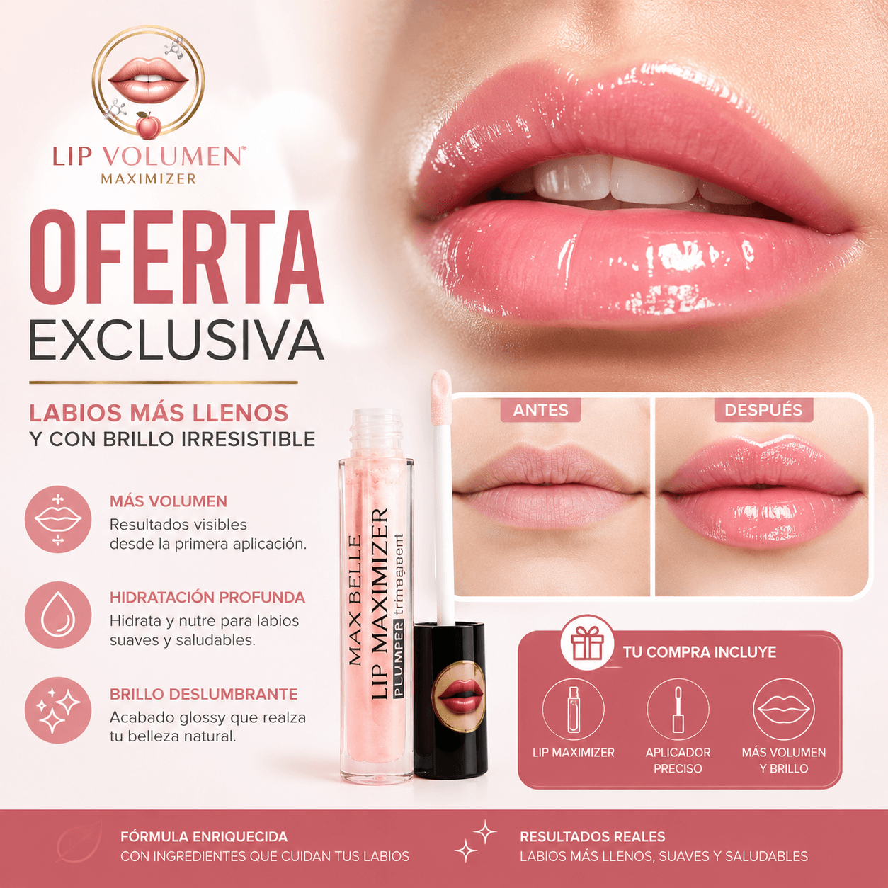 LIP VOLUMEN MAXIMIZER®: El gloss con colágeno que realza el volumen visual de tus labios.