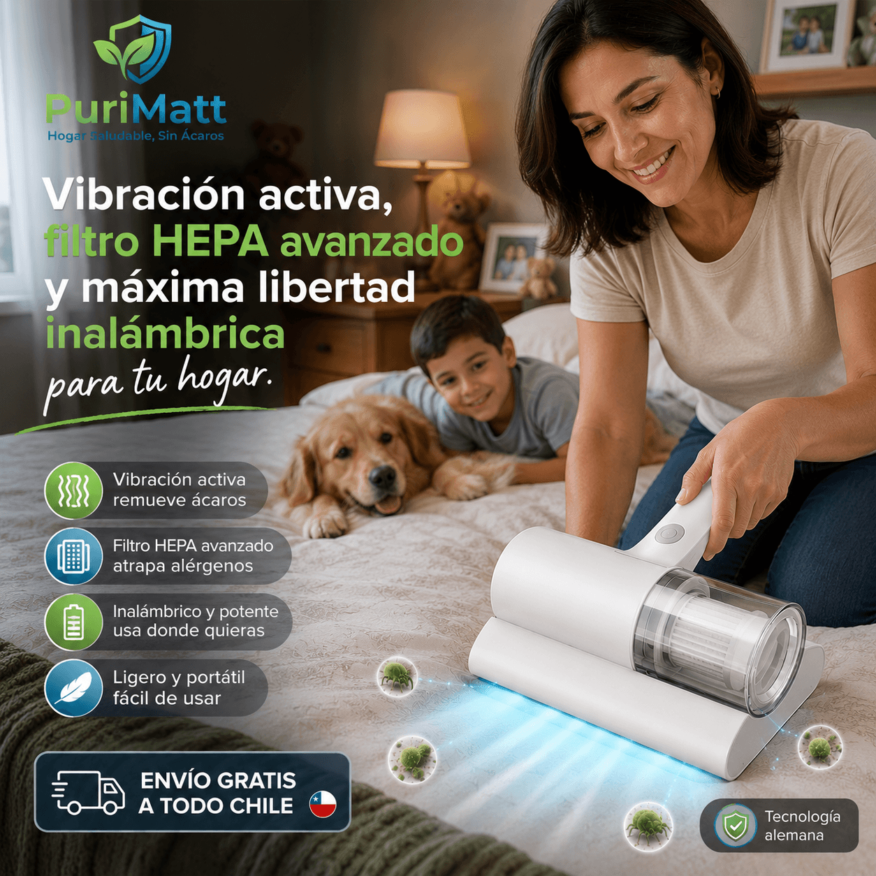 PuriMatt®: La aspiradora portátil que remueve el polvo profundo de tus colchones en minutos.